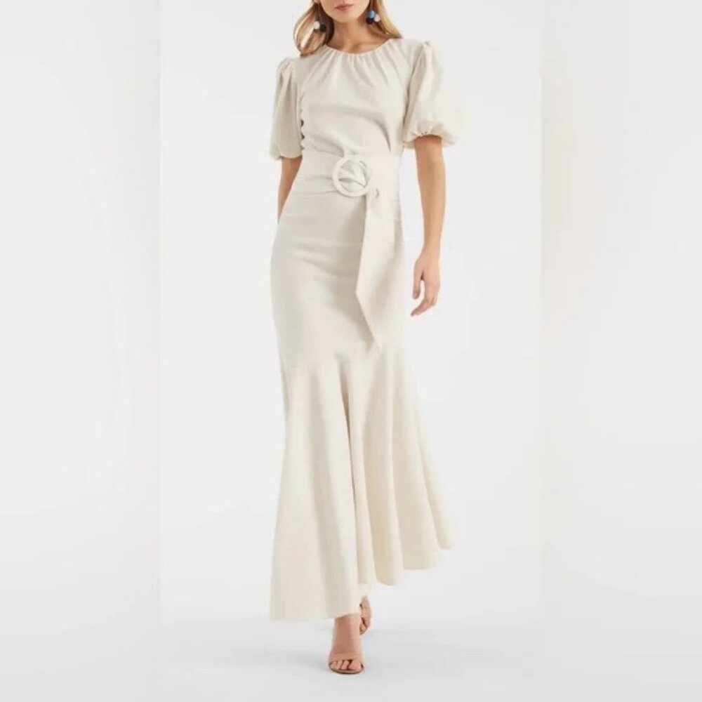 NWT | Sachin + Babi Camila Dress Ivory/White Asymmetrical Belted Midi  Size 12